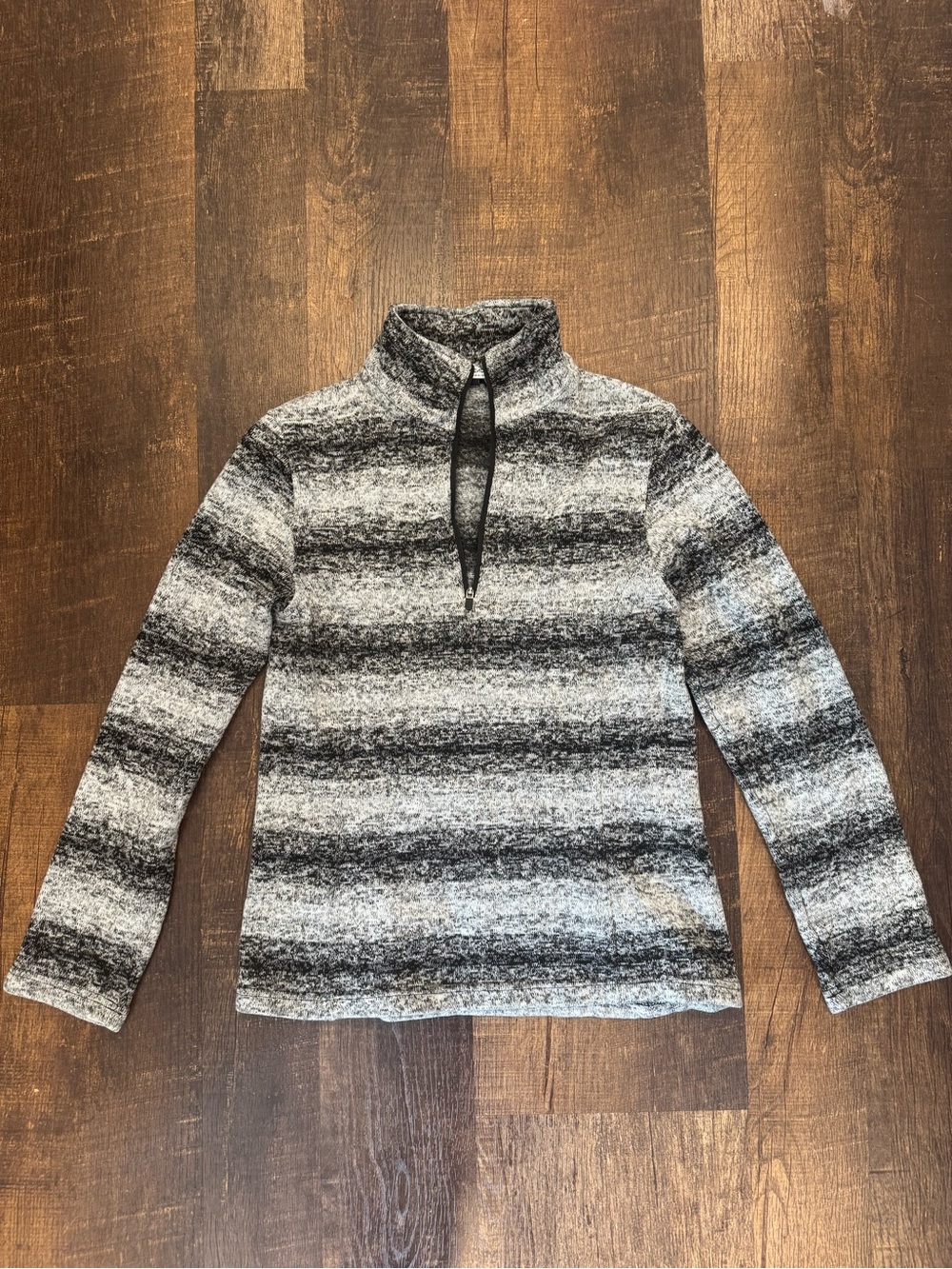 Lands' End Men's Black and Gray Striped Half-Zip Sweater